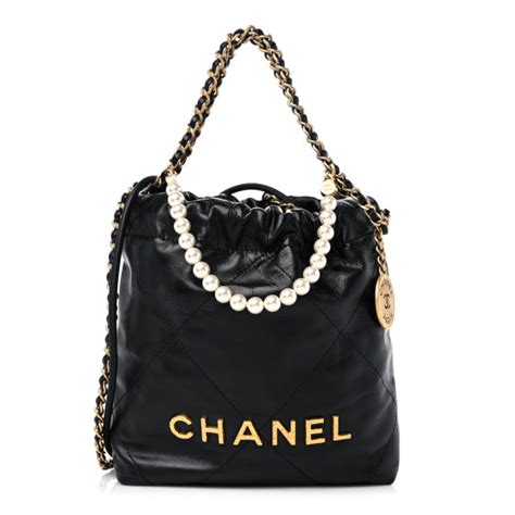 CHANEL Shiny Calfskin Quilted Mini Chanel 22 Black .